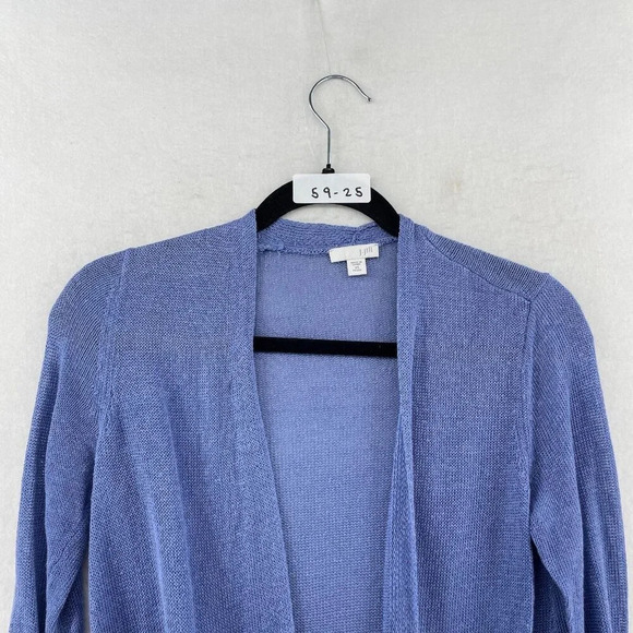 J Jill Cardigan Womens XS Petite Blue Knit Duster Sweater Linen Blend Open Front - Picture 14 of 14